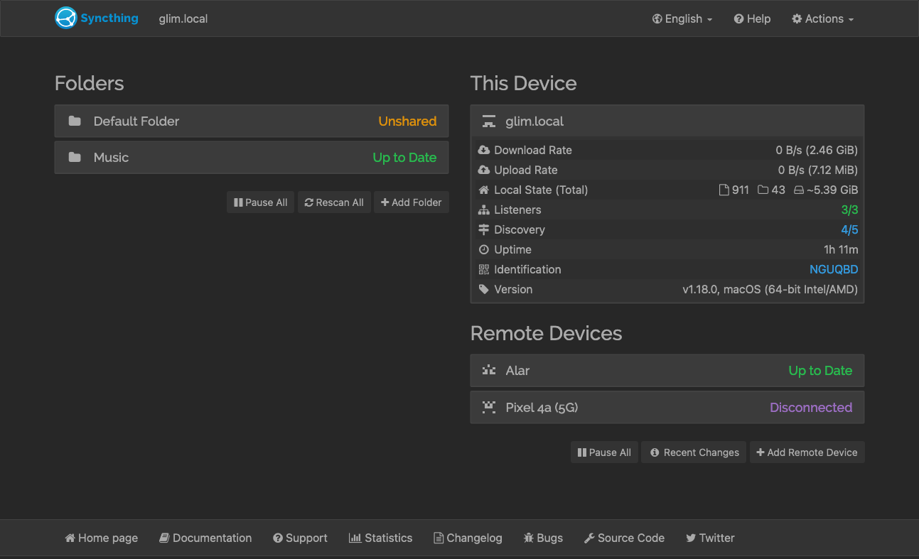 Screenshot of Syncthing